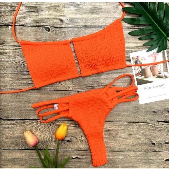 Brazilian Orange Cheeky String 2 Pc Bikini Bathing Swimsuit Swimwear Sexy XL - Picture 4 of 8